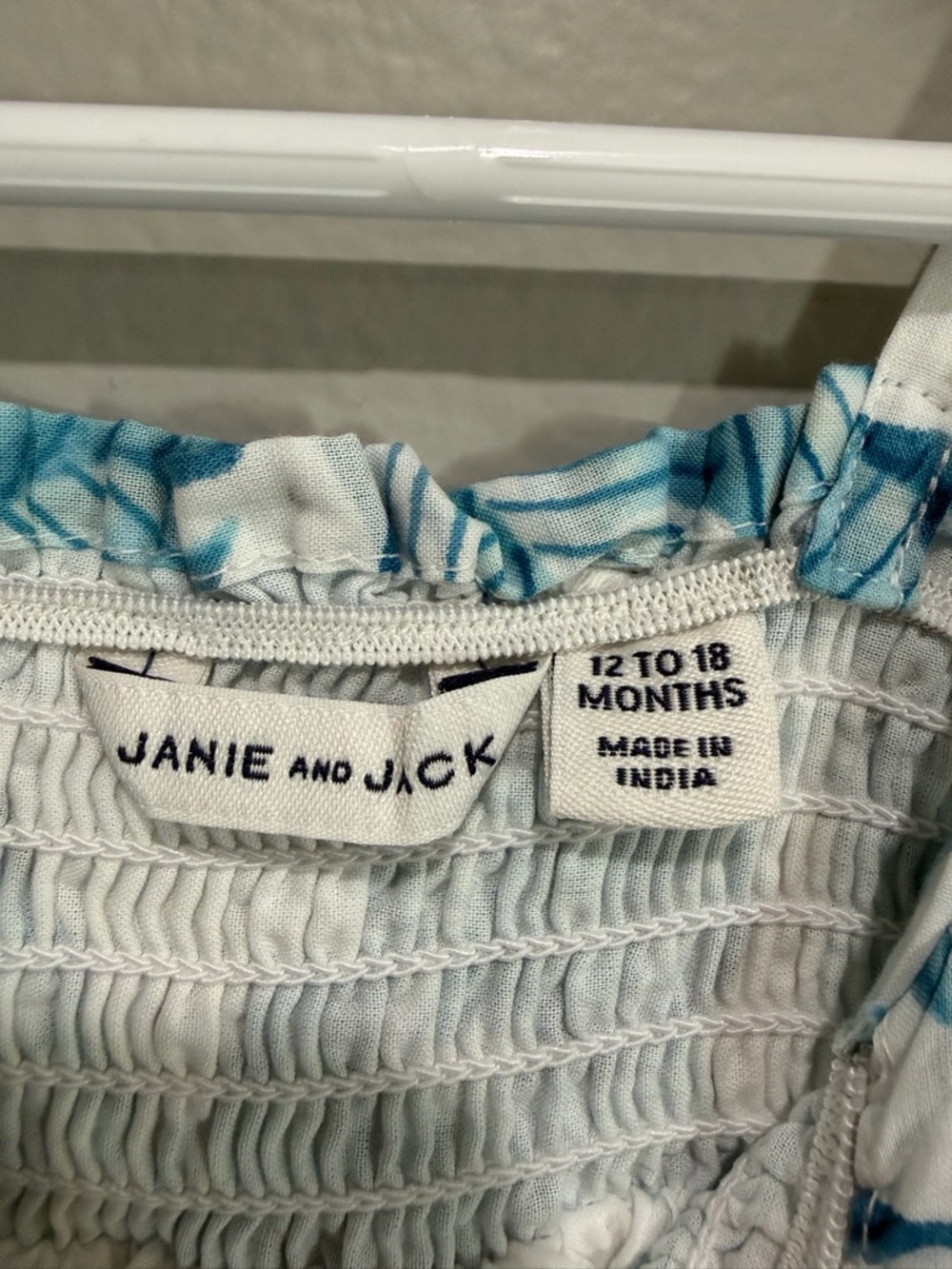 Janie and Jack White Dress with Blue Leaf Print Tropical size 12-18 months - Picture 2 of 5
